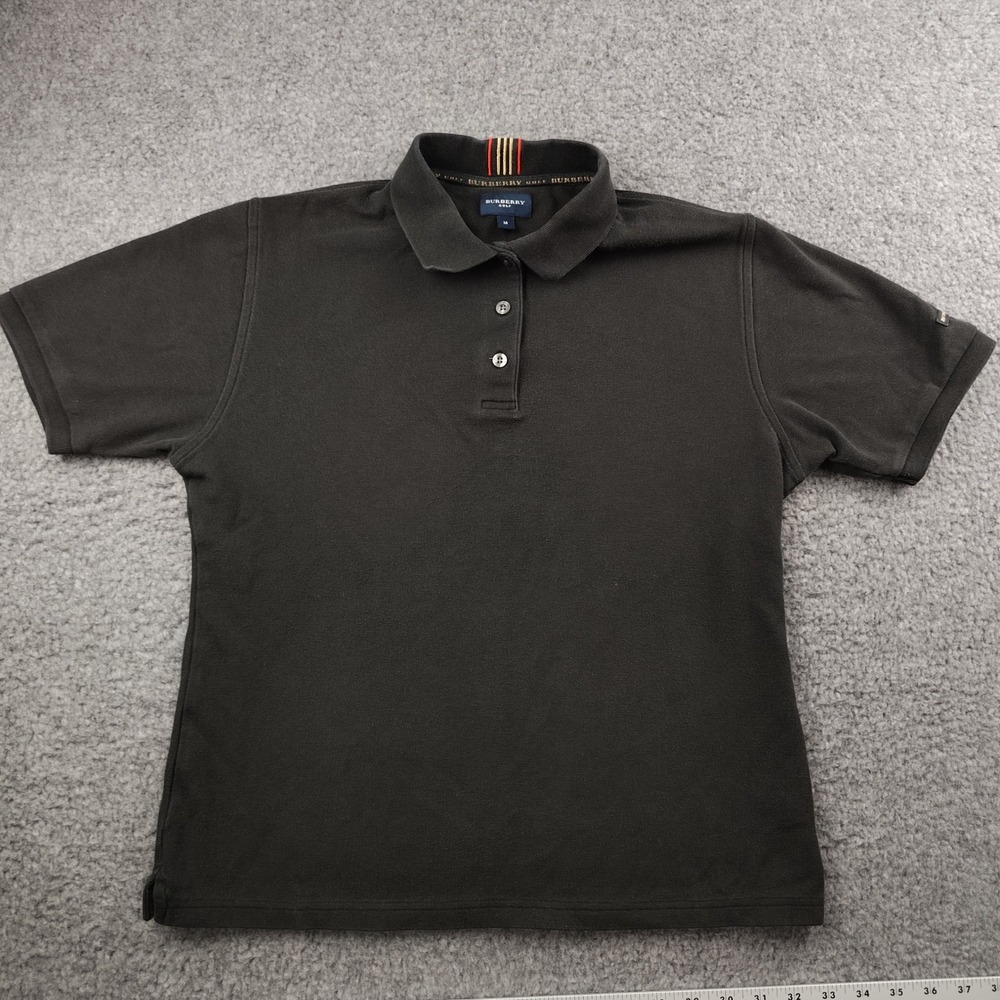 Burberry Golf Womens Black Cotton Pique Short Sleeve Polo Shirt Size Medium